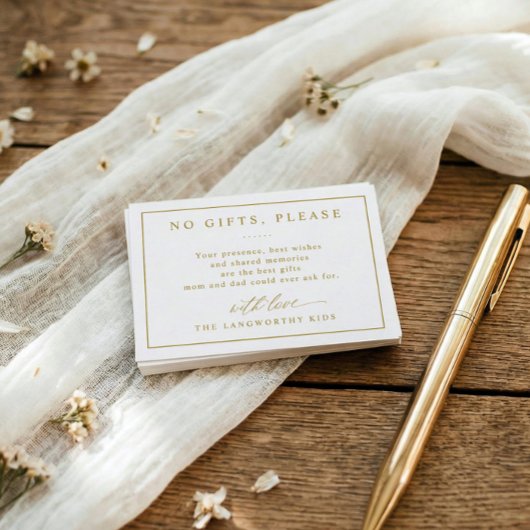 ギフトはご遠慮ください エレガントなゴールドのアニバーサリー パーティー エンクロージャーカード