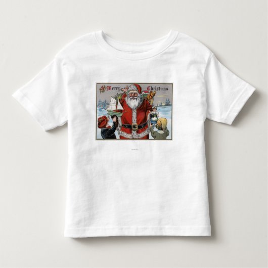 ギフトを与えているクリスマスGreetingSanta トドラーTシャツ (正面)