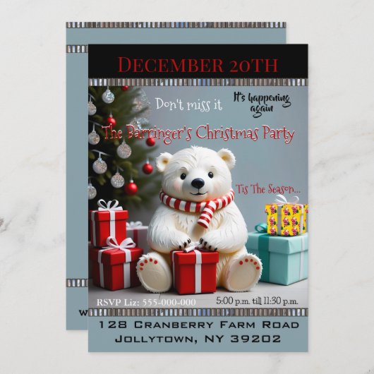 ギフトを守る熊の毎年恒例のクリスマスパーティー 招待状 (正面/裏面)