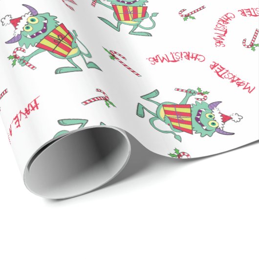 ギフトを持つクリスマスモンスター ラッピングペーパー (ロールコーナー)