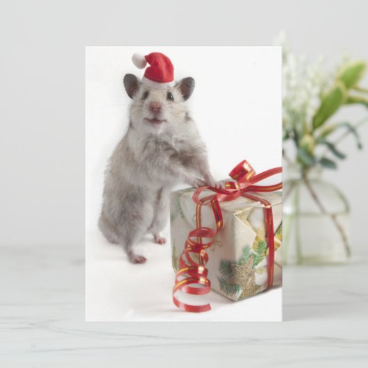 ギフトを持つサンタクロースのハムスター シーズンカード (スタンド正面)