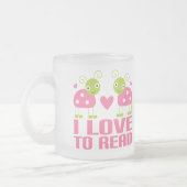 ギフトを読むピンクのてんとう虫I愛 フロストグラスマグカップ (左)