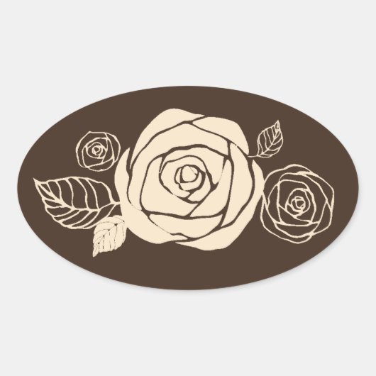 ギフトを調整しているコーヒーおよびクリームのバラ 楕円形シール (正面)