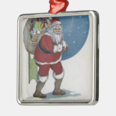 ギフトを運んでいるクリスマスGreetingSanta メタルオーナメント (左)