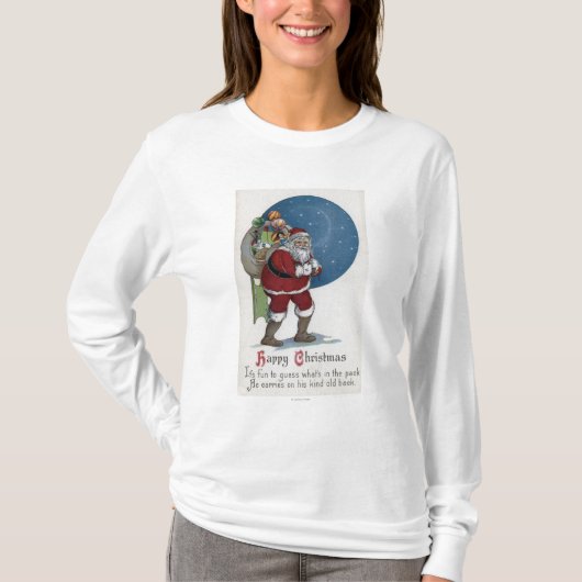 ギフトを運んでいるクリスマスGreetingSanta Tシャツ (正面)