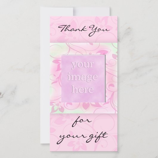 ギフトを-ピンクのフォトカードありがとう サンキューカード (正面)