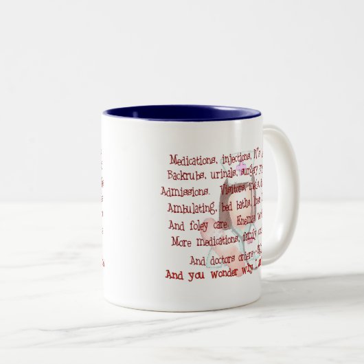 ギフトを、"私あります疲れた"詩が看護して下さい ツートーンマグカップ (正面右)