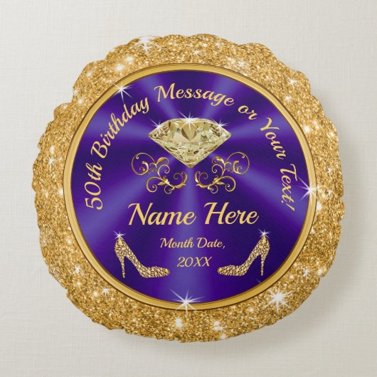 ギフトアイディア50誕生日女性パーソナライズされた、 ラウンドクッション (正面)