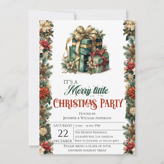 ギフトエレガントボックス付きクリスマスパーティの招待状 招待状 (正面)