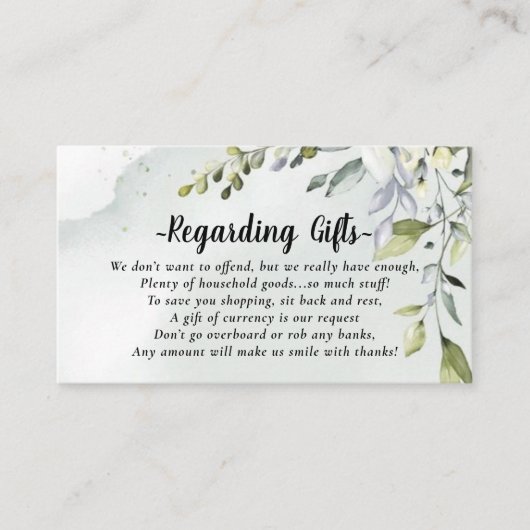 ギフトカードの代わりにユーカリ・ハネムーン・マネー エンクロージャーカード (正面)