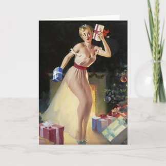 ギフトカードを点検しているクリスマスPinの女の子 シーズンカード