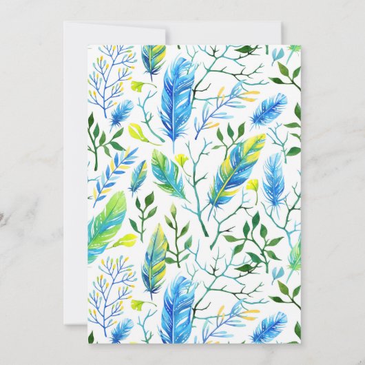 ギフトカードシャワーブルーと金ゴールド羽 招待状 (裏面)