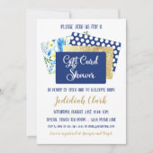 ギフトカードシャワー ブルーとゴールドの羽根 招待状 (正面)