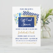 ギフトカードシャワー ブルーとゴールドの羽根 招待状 (スタンド正面)