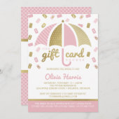 ギフトカードブライダルシャワー招待状、ピンク、フェイク金ゴールド 招待状 (正面/裏面)