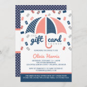 ギフトカードブライダルシャワー招待，海軍，サンゴ 招待状 (正面/裏面)