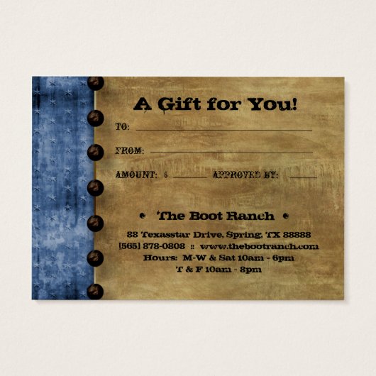 ギフトカードブルーデニムテキサス州スタースタッド (裏面)