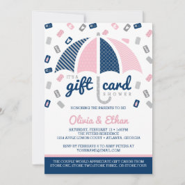 ギフトカード赤ちゃんシャワー招待状、ネイビー、ピンク 招待状