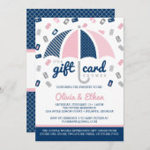 ギフトカード赤ちゃんシャワー招待状、ネイビー、ピンク 招待状 (正面/裏面)