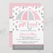 ギフトカード赤ちゃんシャワー招待状、ピンク、グレー 招待状 (正面/裏面)