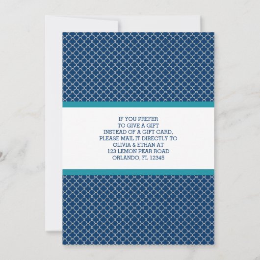 ギフトカード赤ちゃんシャワー招待状,海軍,ティール(緑がかった色) 招待状 (裏面)