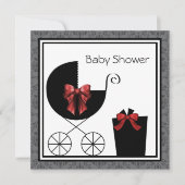 ギフトキャリッジレッドブラックベビーシャワー招待状 招待状 (正面)
