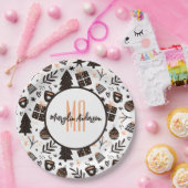 ギフトクリスマスツリー&オーナメントパターンモノグラム ペーパープレート (パーティー)