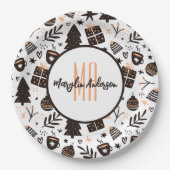 ギフトクリスマスツリー&オーナメントパターンモノグラム ペーパープレート (正面)