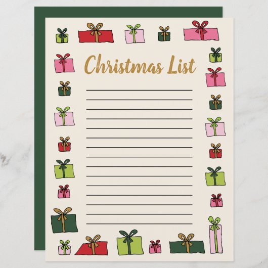ギフトクリップアートキッズクリスマスリストテンプレート (正面/裏面)