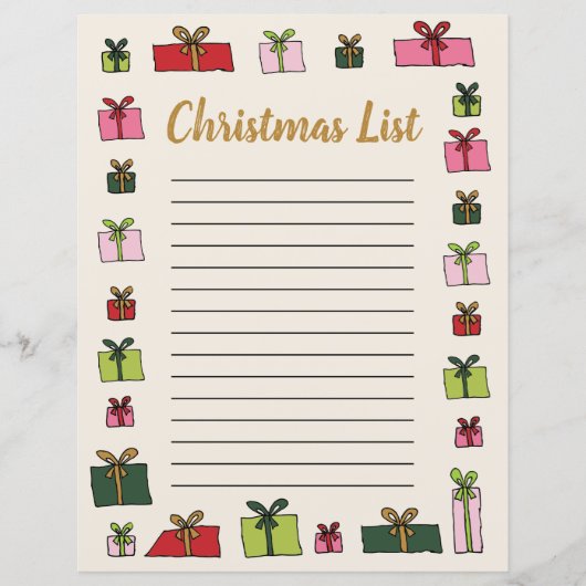 ギフトクリップアートキッズクリスマスリストテンプレート (正面)