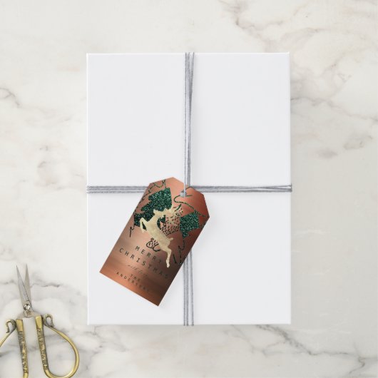 ギフトグリッター銅金ゴールド雪クリスマスツリー ギフトタグ (より糸付き)