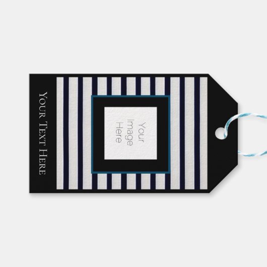 ギフトストライプラベル白黒フォトカスタム編集 ギフトタグ (正面(横))