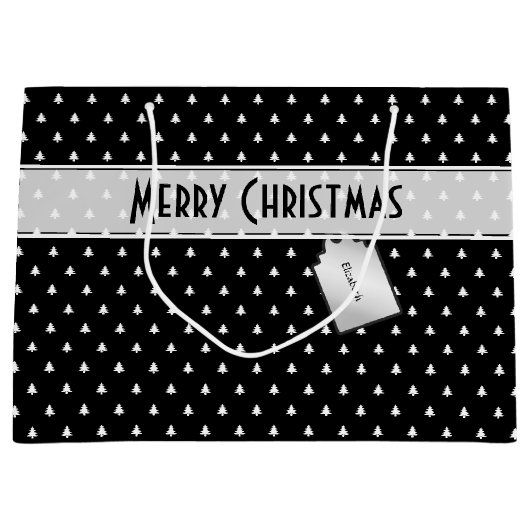 ギフトタグ名: メリークリスマス ブラックツリーパターン ラージペーパーバッグ (正面)