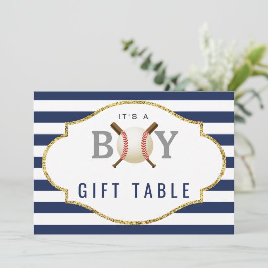 ギフトテーブル記号 |野球少年の赤ちゃんシャワー 招待状 (スタンド正面)