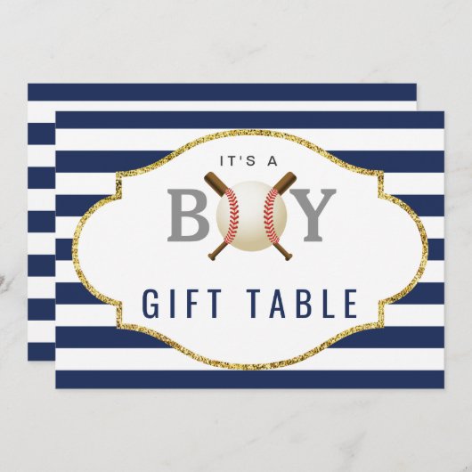 ギフトテーブル記号 |野球少年の赤ちゃんシャワー 招待状 (正面/裏面)