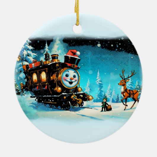 ギフトトレイン – クリスマスシーン セラミックオーナメント (裏面)