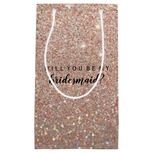 ギフトバッグ私の新婦付添人のばら色の金ゴールドGlitです スモールペーパーバッグ (正面)