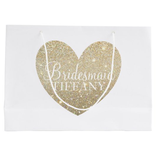 ギフトバッグ-金ゴールドのグリッターのハートのすてきな新婦付添人 ラージペーパーバッグ (裏面)