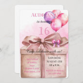 ギフトバルーンボウ16誕生日 招待状 (正面/裏面)