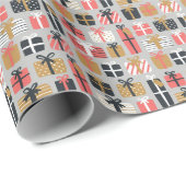 ギフトパターンレッドグレーブラックヴィンテージレトロ ラッピングペーパー (ロールコーナー)