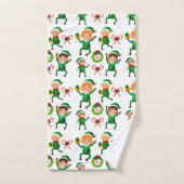 ギフトパターン付きクリスマスハッピー小妖精や小人 バスタオルセット (ハンドタオル)