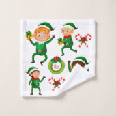 ギフトパターン付きクリスマスハッピー小妖精や小人 バスタオルセット (ウォッシュタオル)
