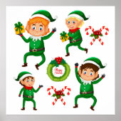 ギフトパターン付きクリスマスハッピー小妖精や小人 ポスター (正面)