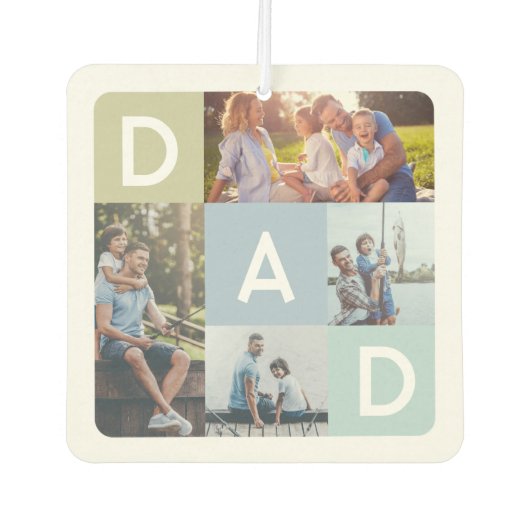 ギフトパパ |青いモダン写真グリッドのコラージュ カーエアーフレッシュナー (正面)