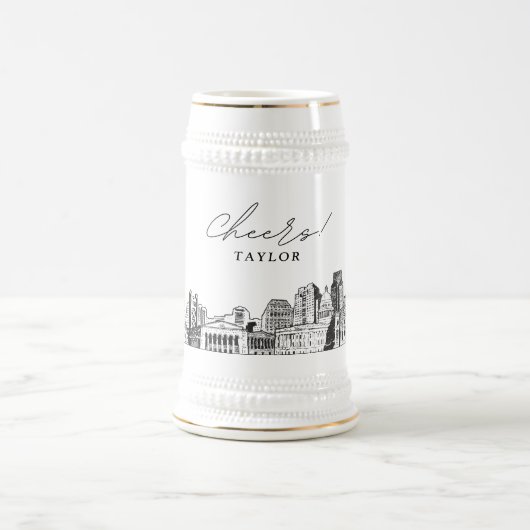 ギフトパーソナライズされたサクラメントスカイラインスケッチ ビールジョッキ (中央)