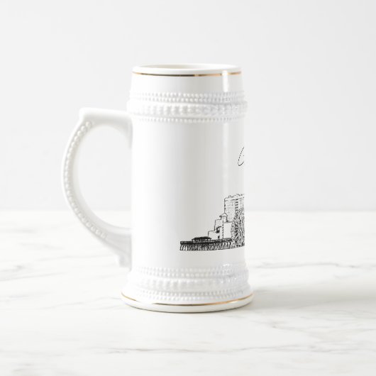 ギフトパーソナライズされたマートルビーチスカイラインスケッチ ビールジョッキ (左)