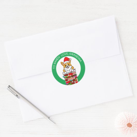 ギフトパーソナライズされたラベルへのクリスマスコルギ ラウンドシール (封筒)
