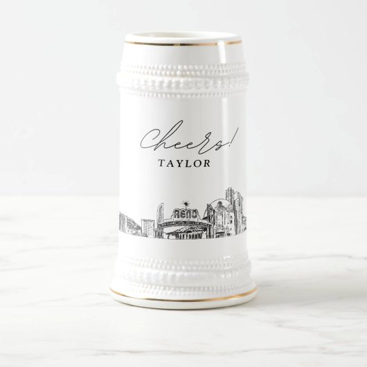 ギフトパーソナライズされたレノスカイラインスケッチ ビールジョッキ