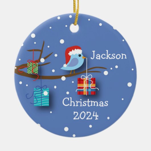 ギフトパーソナライズされた付きクリスマスブルーバード セラミックオーナメント (正面)