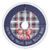 ギフトパーソナライズされた名子供へネイビー・レッド・プレイド フリース ツリースカート (正面)